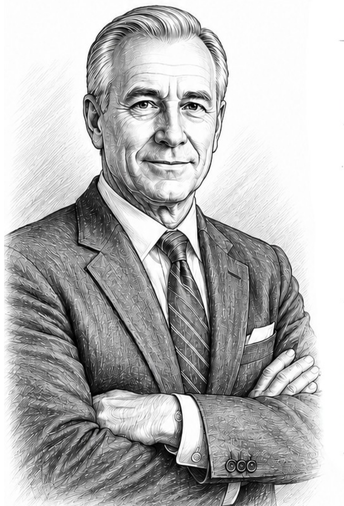 Pencil illustration of an experienced banker in a suit
